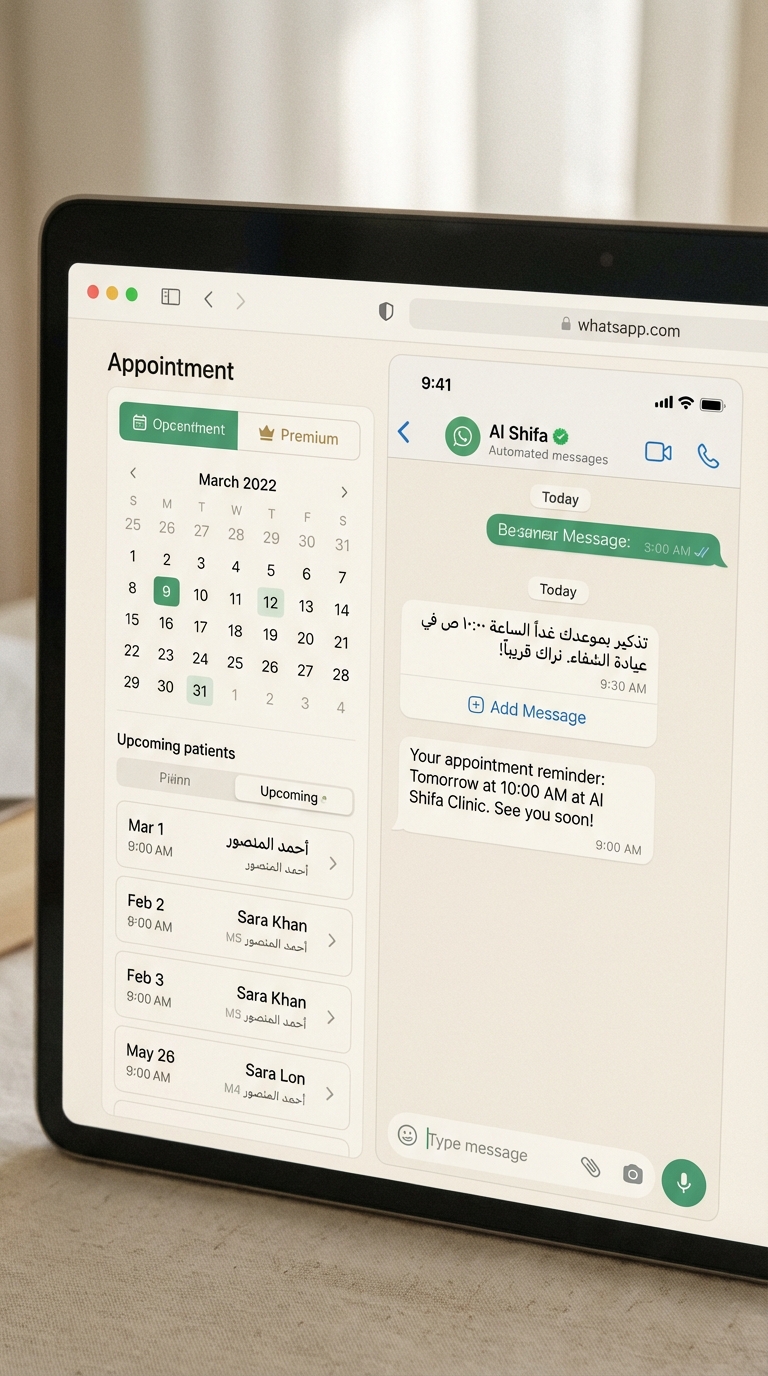 Clinera clinic management dashboard with WhatsApp integration